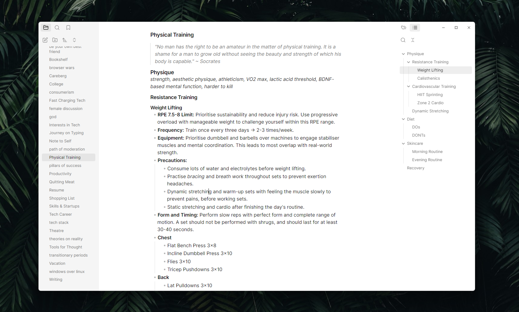 My Obsidian space. Minimal theme, Inter font.